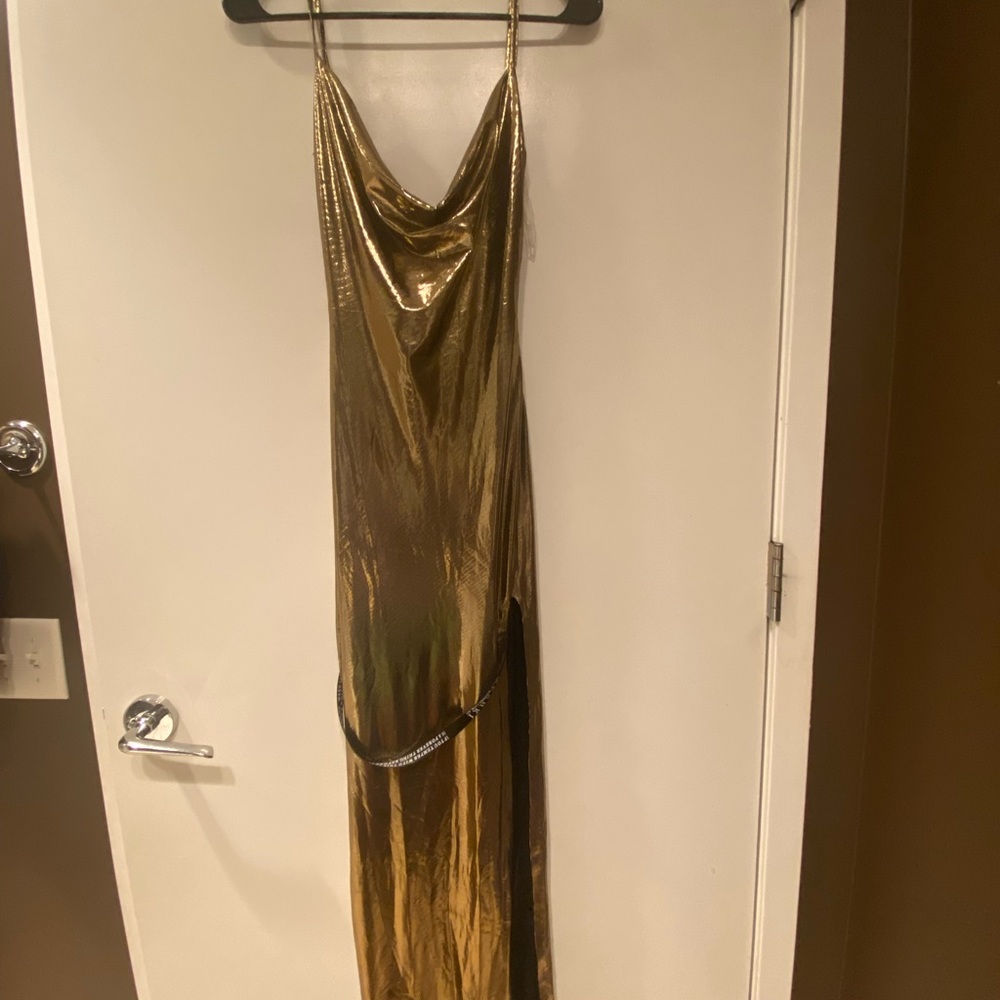 Meshki Kaila Cowl Neck Maxi Dress Size small in gold